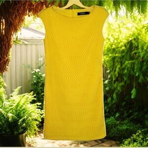 Lauren Ralph Lauren Lemon Yellow Lattice Lace Cap Sleeve Dress